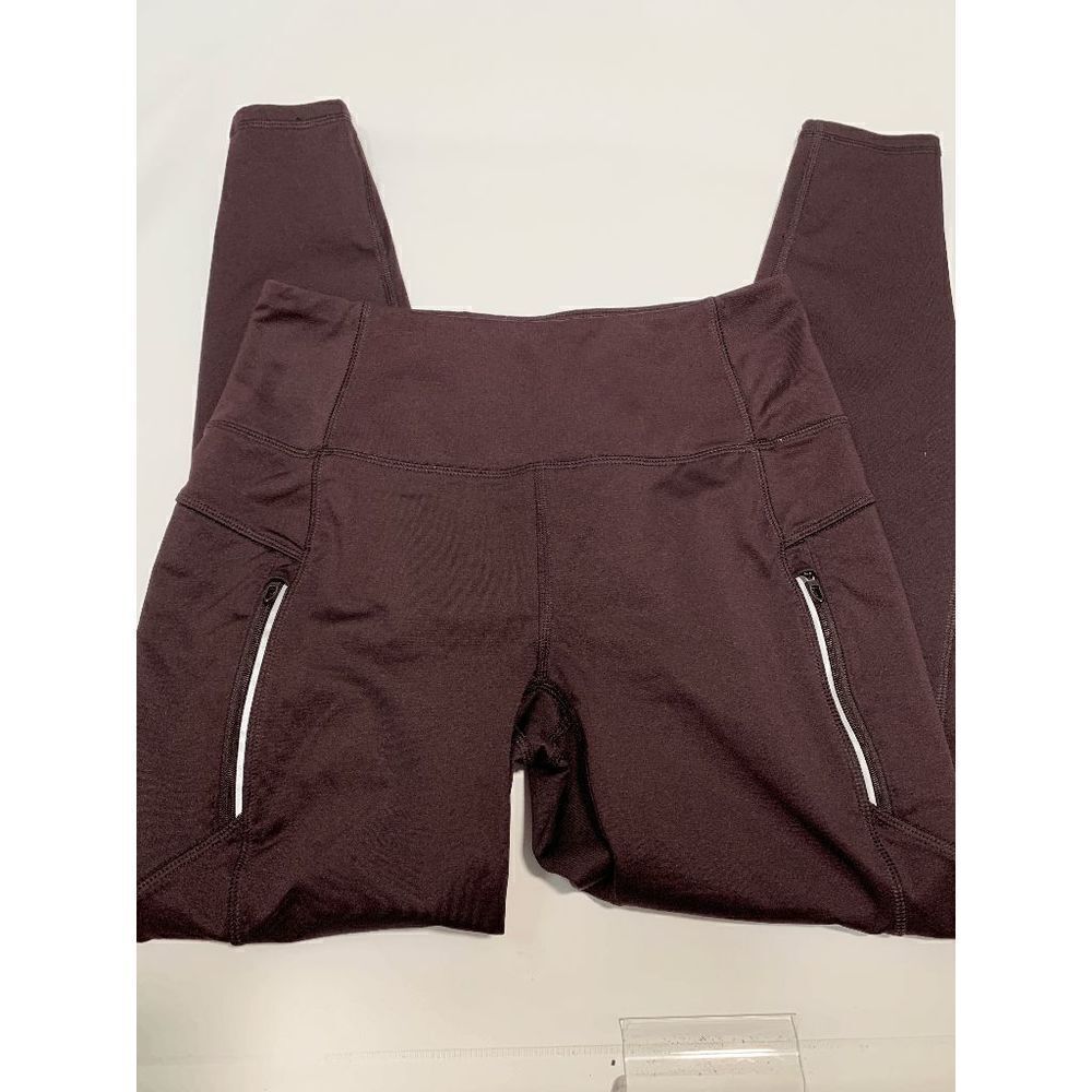 Hind Women's Athletic Elastic Waist Zippered Pocket Slim-Fit Brown Leggings Size